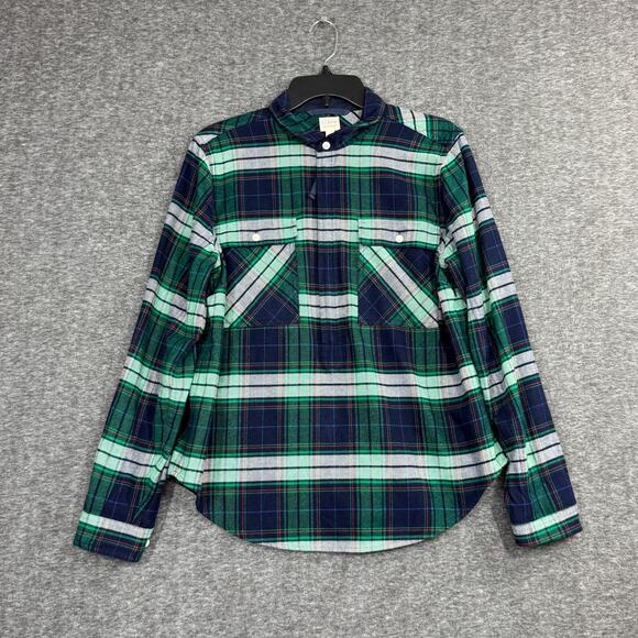 J. Crew Tops - J Crew Women's Medium Shirt-Jacket Green Blue Buffalo Check 1/2 Zip Flannel